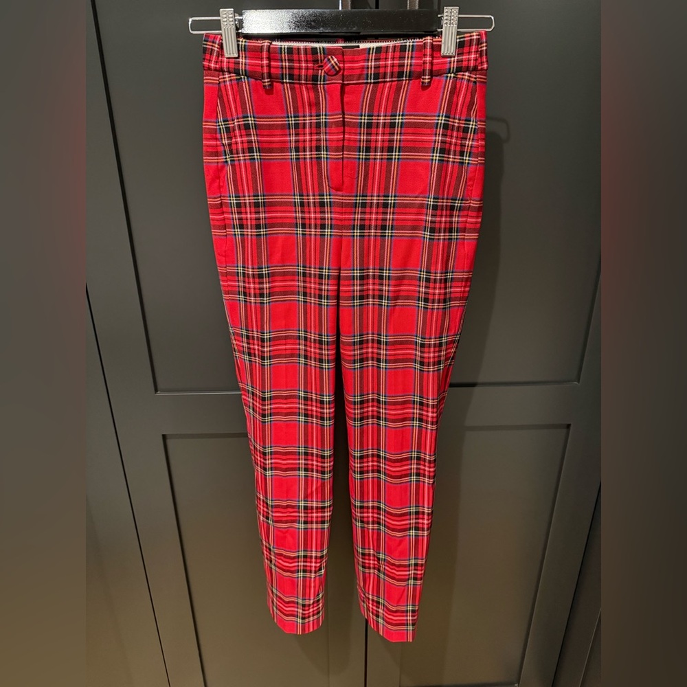 J Crew High Rise Cameron in size double zero in Red Plaid